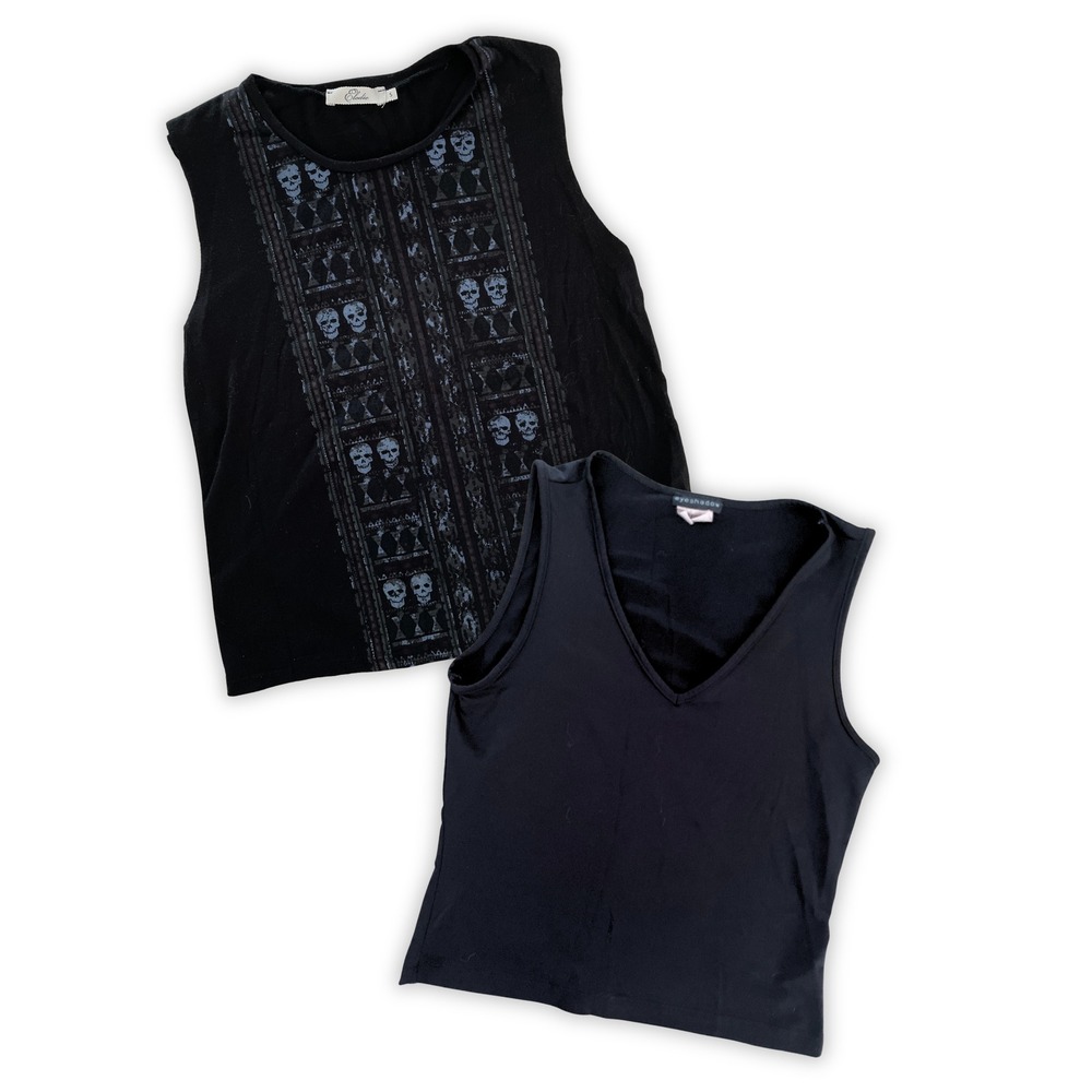 2-Piece Bundle Skull Graphic Tank & Black V-Neck Tank Top Size S